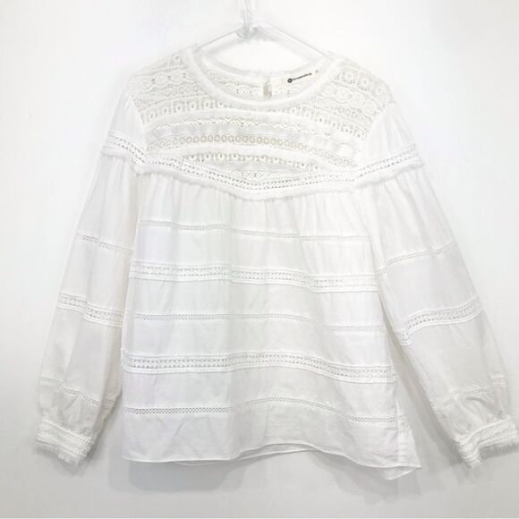 The Impeccable Pig White Crochet Lace Fringe Trim Peasant Blouse - Picture 1 of 14
